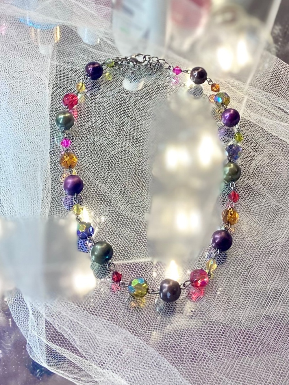 Vintage 90’s y2k Multicolor Beaded Necklace Costume Jewel Colorful Retro Jewelry